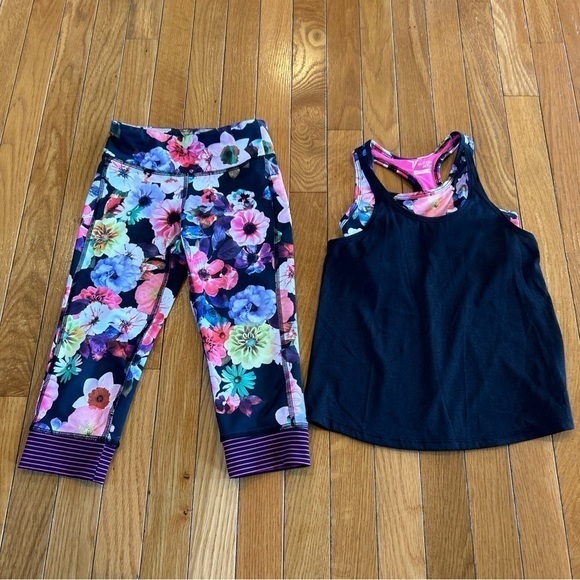 Old Navy Active Outfit Girls Size 6/7 Floral Tank Top Cropped Legging Capris - Picture 1 of 8